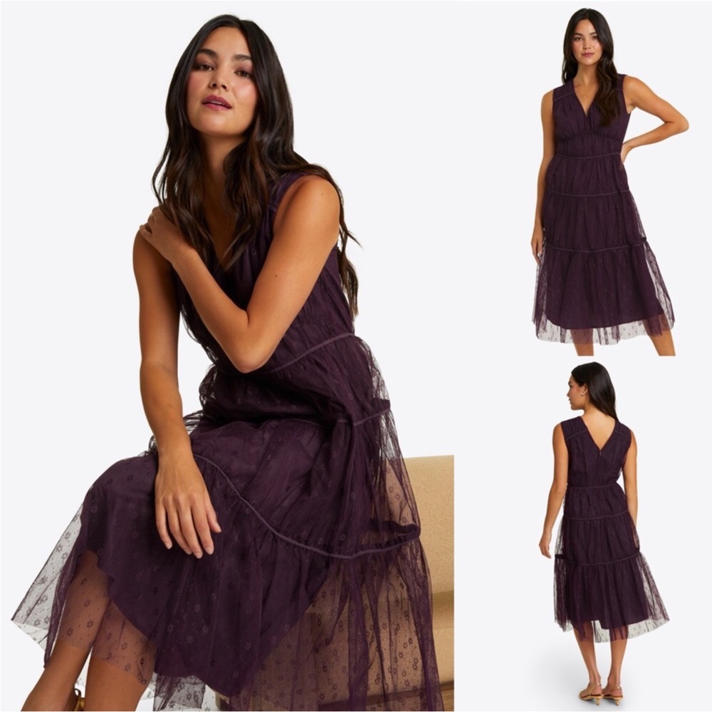 Draper James Margo Sleeveless Dress in Plum Tulle Size XS